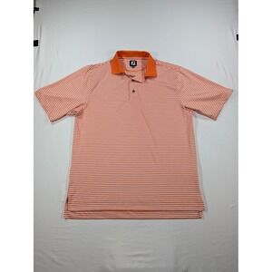 FootJoy Mens ProDry Golf Polo Shirt Orange White Striped Short Sleeve Size M